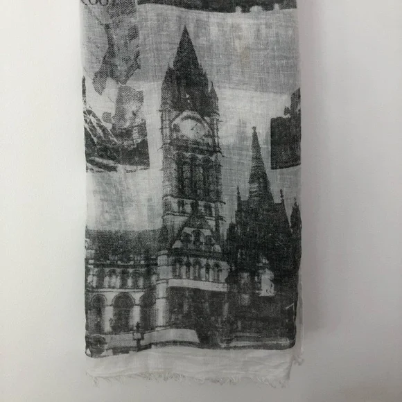 Black white and gray landmark travel big scarf. - Picture 2 of 7